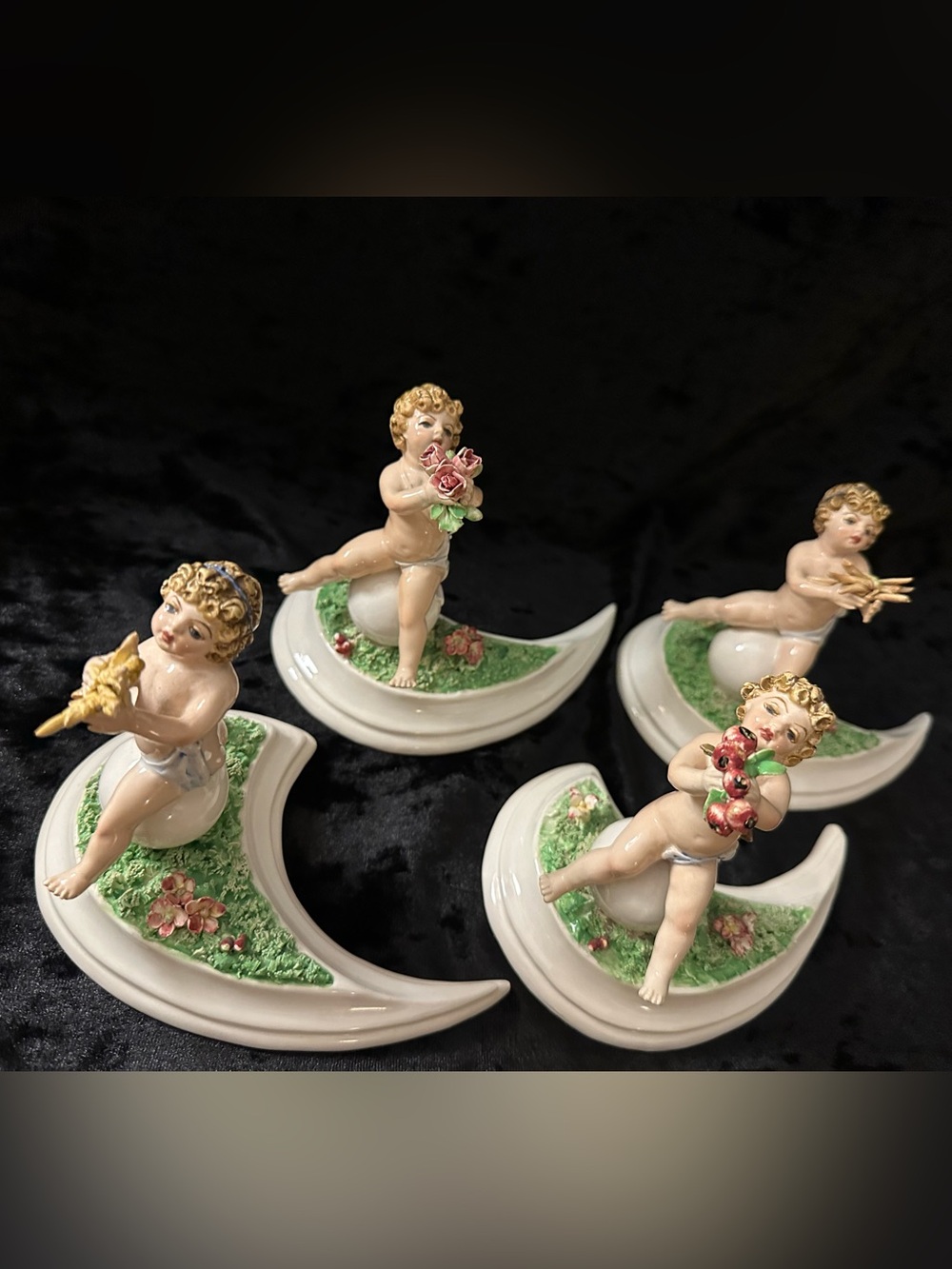 Authentic Vtg 4 Piece Capodimonte "Four Seasons" Cherub Set